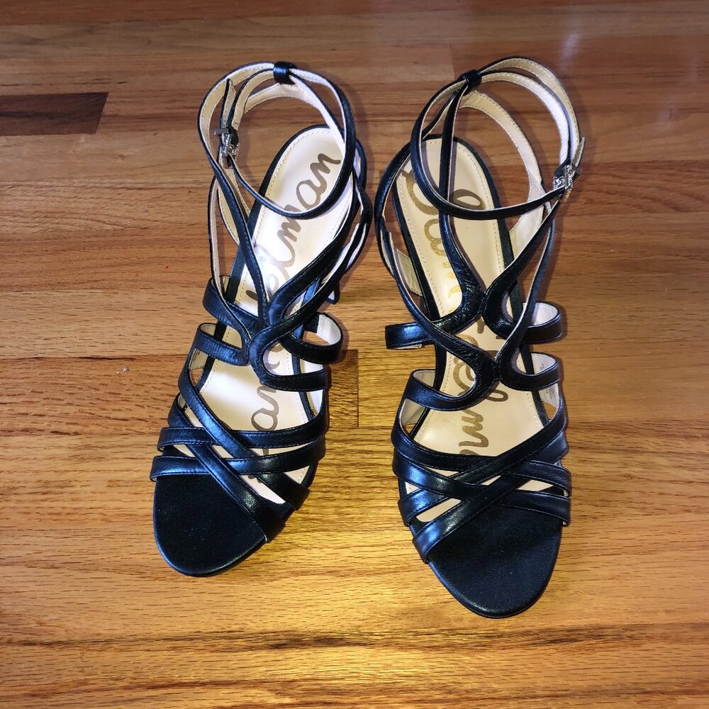 Sam Edelman Aviana Sandals Black Leather Heels, Size 9